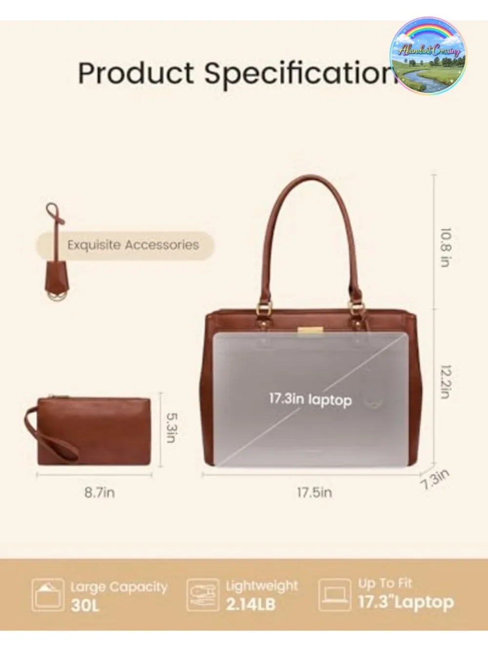 17.3 inch Waterproof Faux Leather Laptop Tote Bag for Women Work Business Office